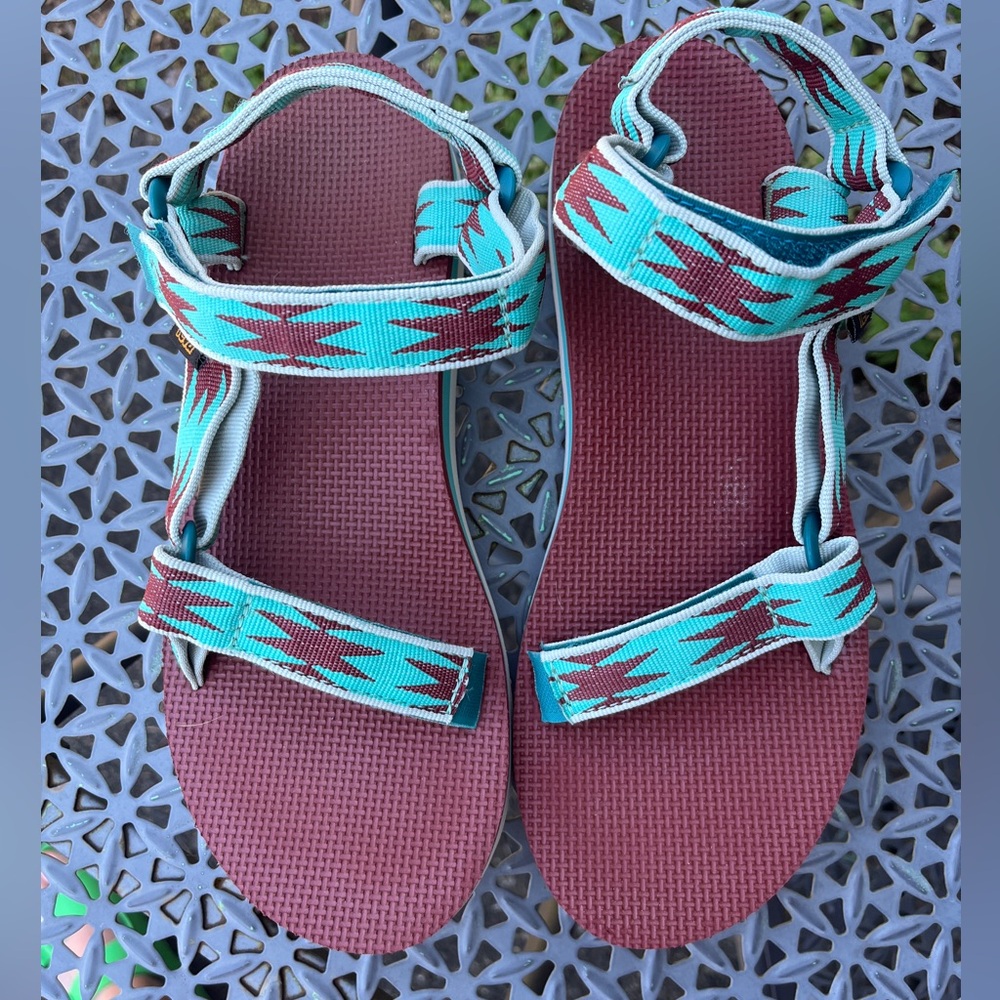 Teva Teal And Brown Patterned Sandals - image 2